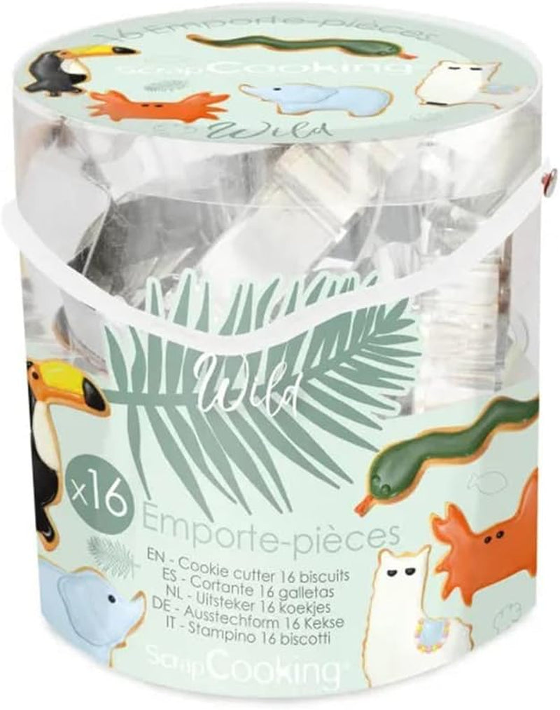 ScrapCooking - Lot de 16 emporte-pièces animaux - Emporte-pièces - 16 pièces - Lama, Renard, Écureuil, Éléphant, Tortue, Ours, Dinosaure - Moules de cuisson en acier inoxydable - 2028
