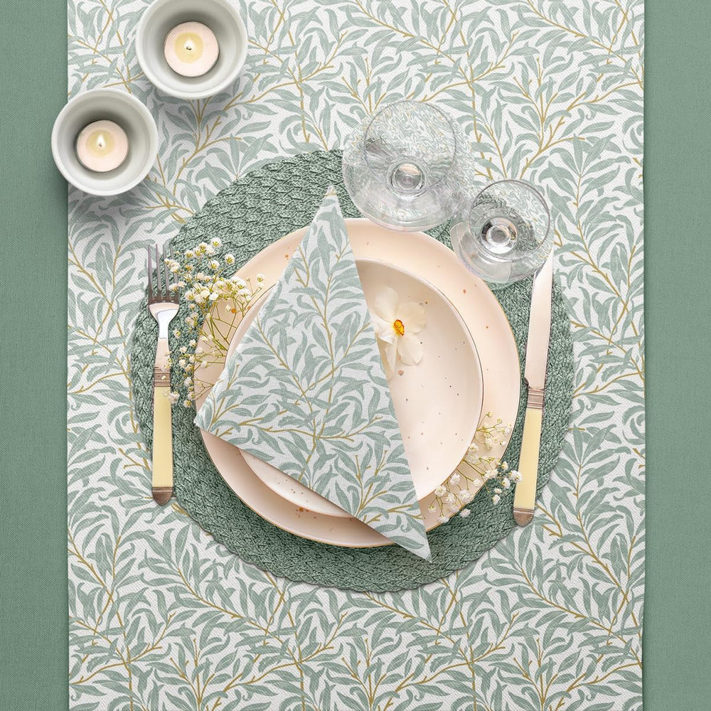 PAW - Chemin de table Airlaid (40 cm x 24 m) I Décorations de table pour communion, confirmation, mariage, anniversaire, garden-party, baptême I Décorations de table Ruban de table élégant - Branche de saule I Branche de saule