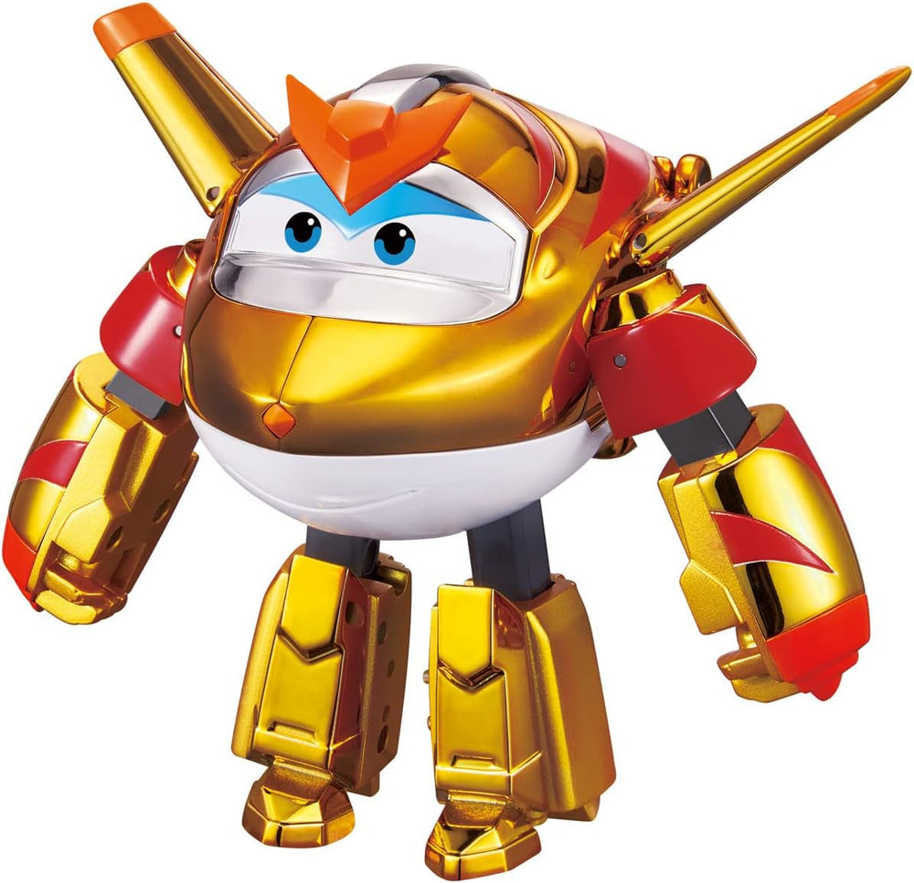 Super Wings EU750231 - Avion transformabil Golden Boy, aprox. 20,5 cm, figurină mare de joacă pentru copii, avion de jucărie transformabil și figurină robot Action figures Naty Shop