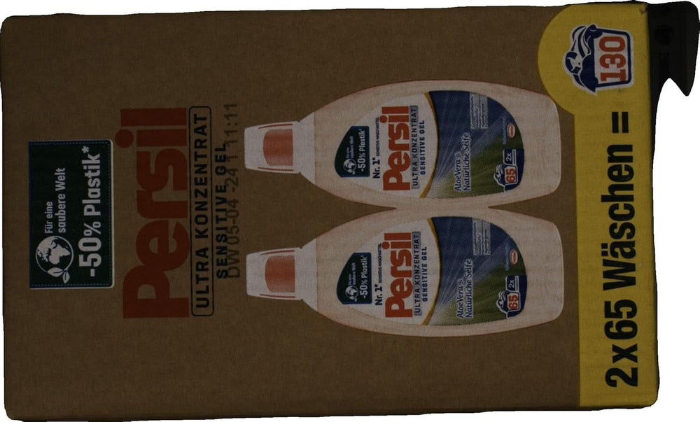 Persil Ultra Concentrate Sensitive Gel (130 lavages), Lessive liquide pour allergies et bébés dans un flacon plus petit pour moins de plastique, Élimine les taches difficiles, Testés dermatologiquement Détergents à lessive Naty Shop