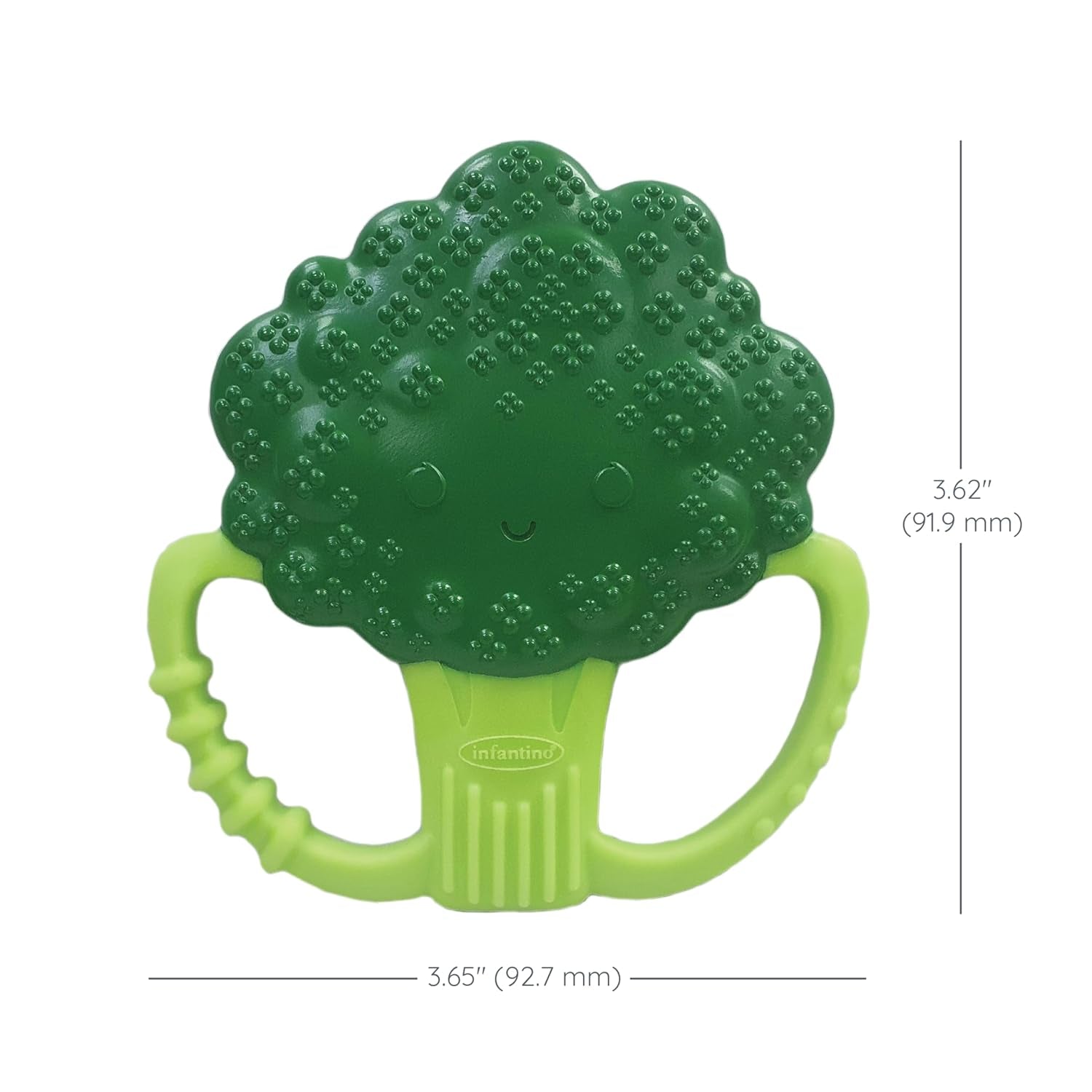 Infantino Lil' Nibbles, anneau de dentition en silicone texturé, jouet de dentition pour bébé sans BPA, doux, facile à tenir, stimulation sensorielle pour nourrissons, brocoli