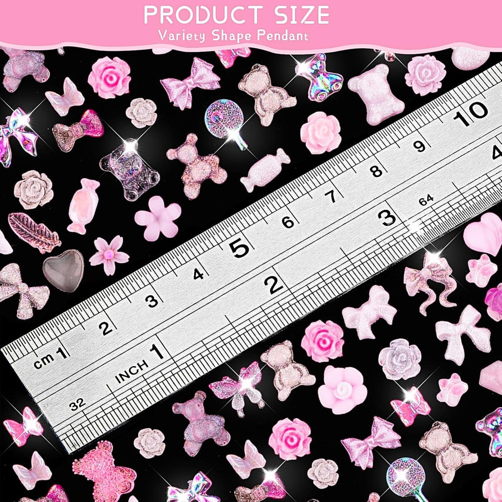 200 piese Nail Art Charms 3D Nail Art Decoration Set Arc Nail Pendant Roz Stil Mixt Arc Floare Ursuleț Acadea În formă de Inimă Nail Art Decorare DIY Craft Nail Design