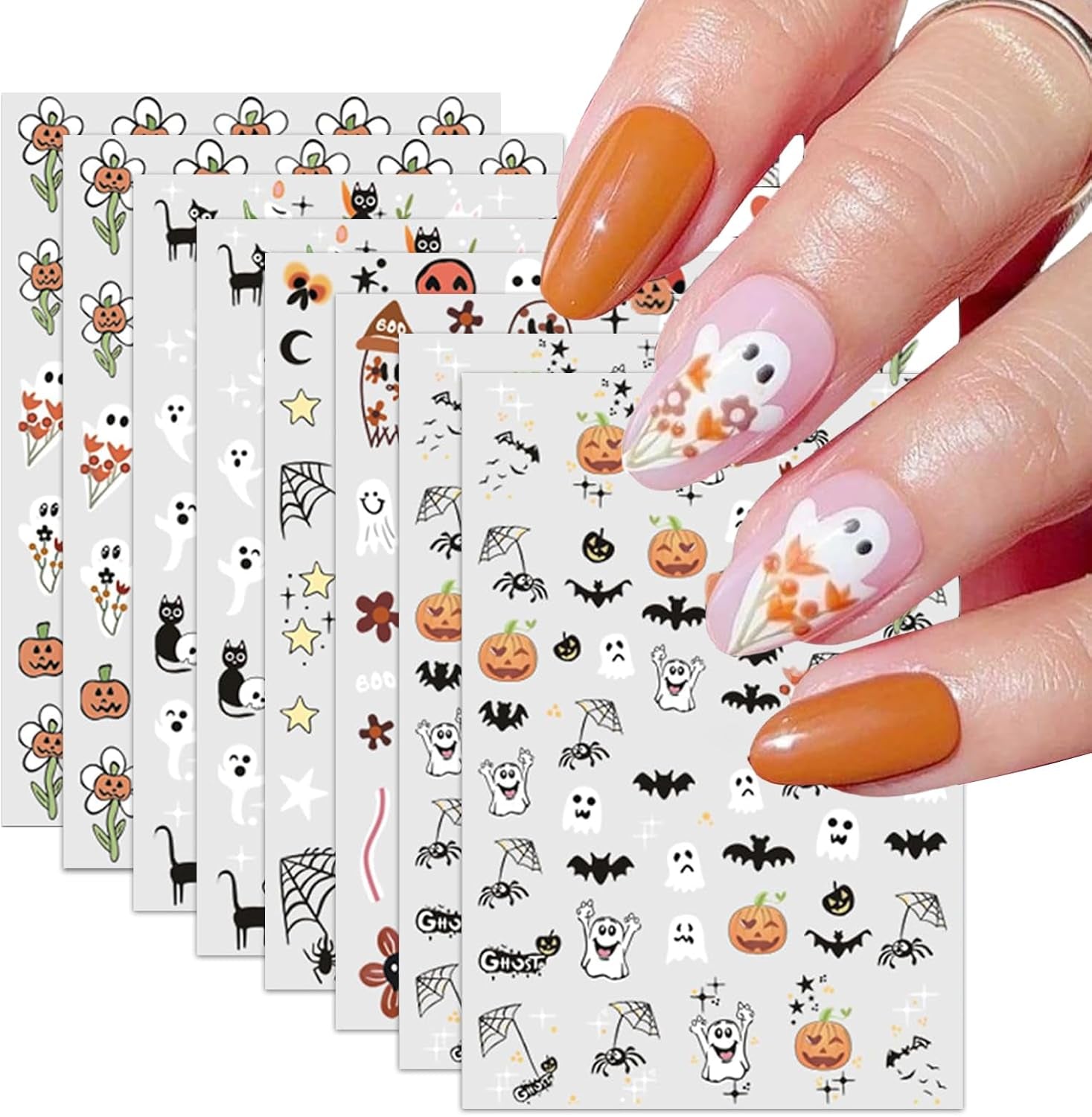 Autocollants pour ongles Halloween, 8 feuilles d'autocollants pour ongles Halloween, autocollants pour ongles, nail art, breloques pour ongles, accessoires pour ongles, design de Noël, Noël (type A)