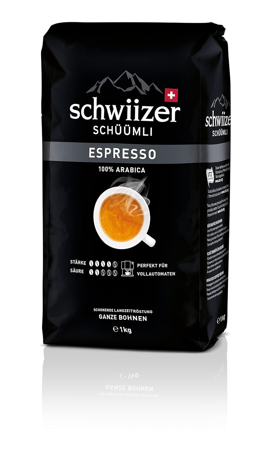 Café expresso en grains Schwiizer Schüümli 1 kg - Force 4/5 - Certifié UTZ (Lot de 4)