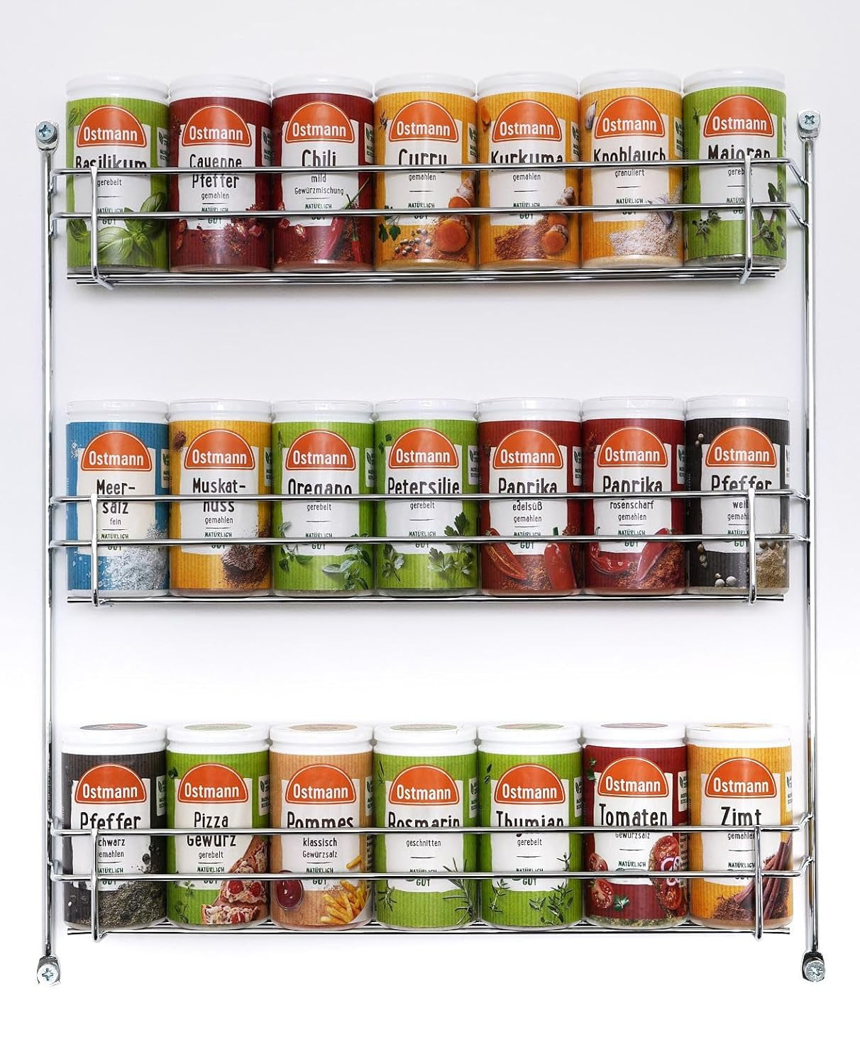 Ostmann Gewürze - gefülltes Gewürzregal mit 21 Gewürzdosen | Set aus Gewürze, Kräuter, Gewürzmischungen | zum Aufhangen | pour la Schranktür | Mange : 1 pièce