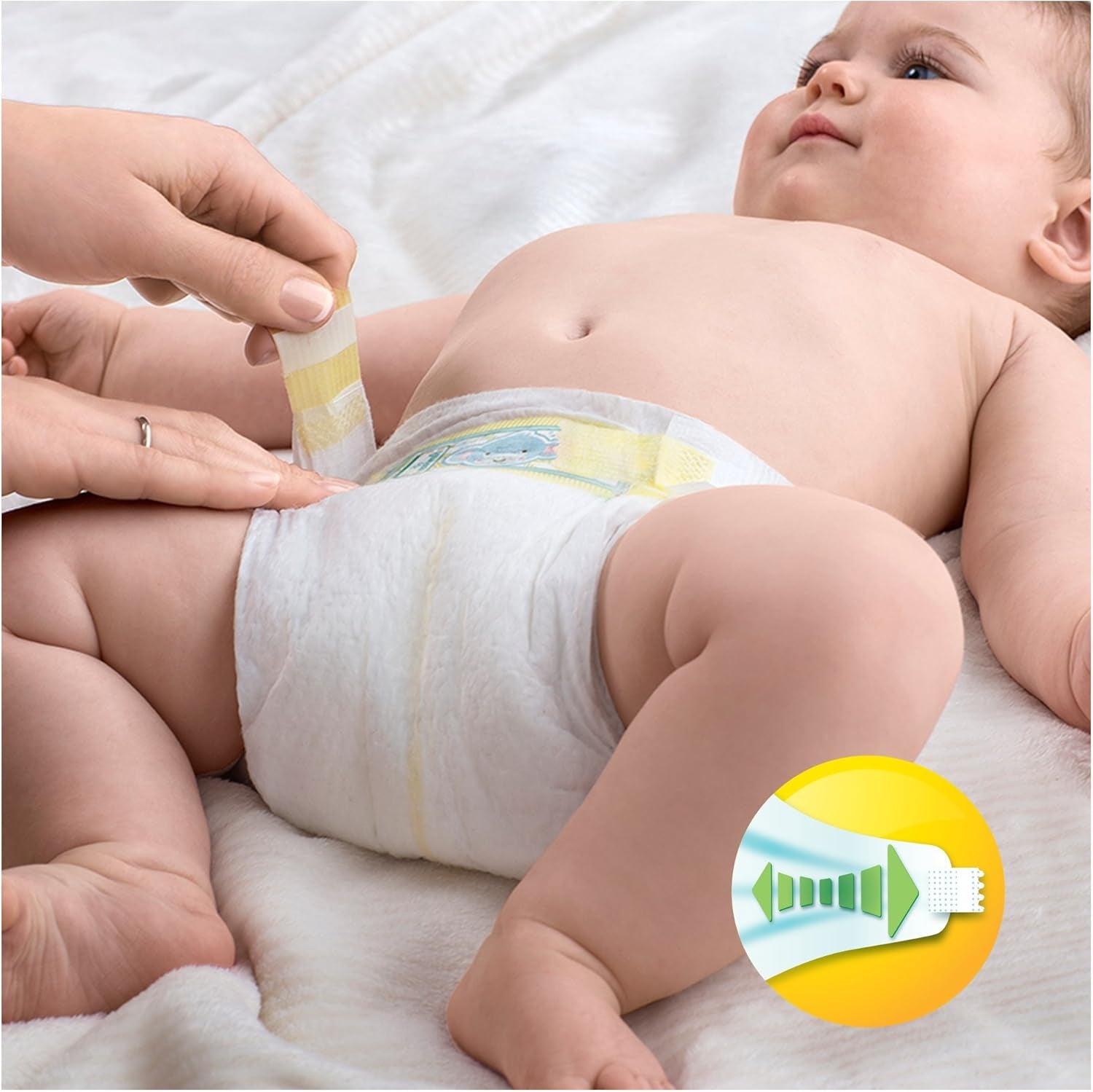 Couches Pampers Premium Protection pour nouveaux bébés, pack Jumbo, taille 1, 72 pièces