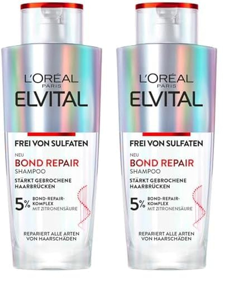 L'Oréal Paris Elvital Bond Repair Shampoo, Nettoyant doux pour la réparation des cheveux Douche et bain L'Oréal 2 x 200 ml Bond Repair Shampoo
