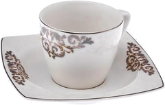 KARACA Nazende Ensemble de tasses à expresso en porcelaine – Tasses à café turques de 80 ml avec soucoupes, service à café moderne 12 pièces avec 6 tasses à café et 6 soucoupes, tasses à moka – Blanc