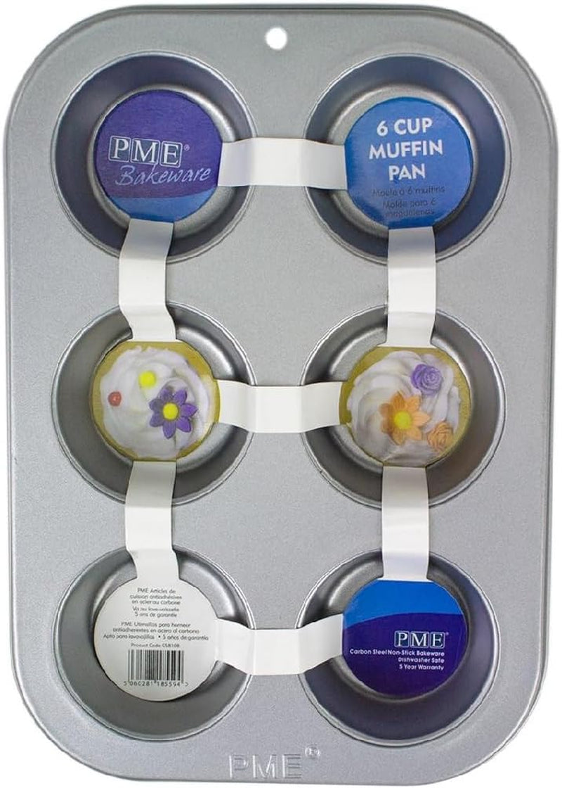 Moule à muffins en acier au carbone antiadhésif à 6 trous CSB108, acier inoxydable, argent, 28,9 x 17,7 x 3,1 cm Moules et plateaux de cuisson Naty Shop