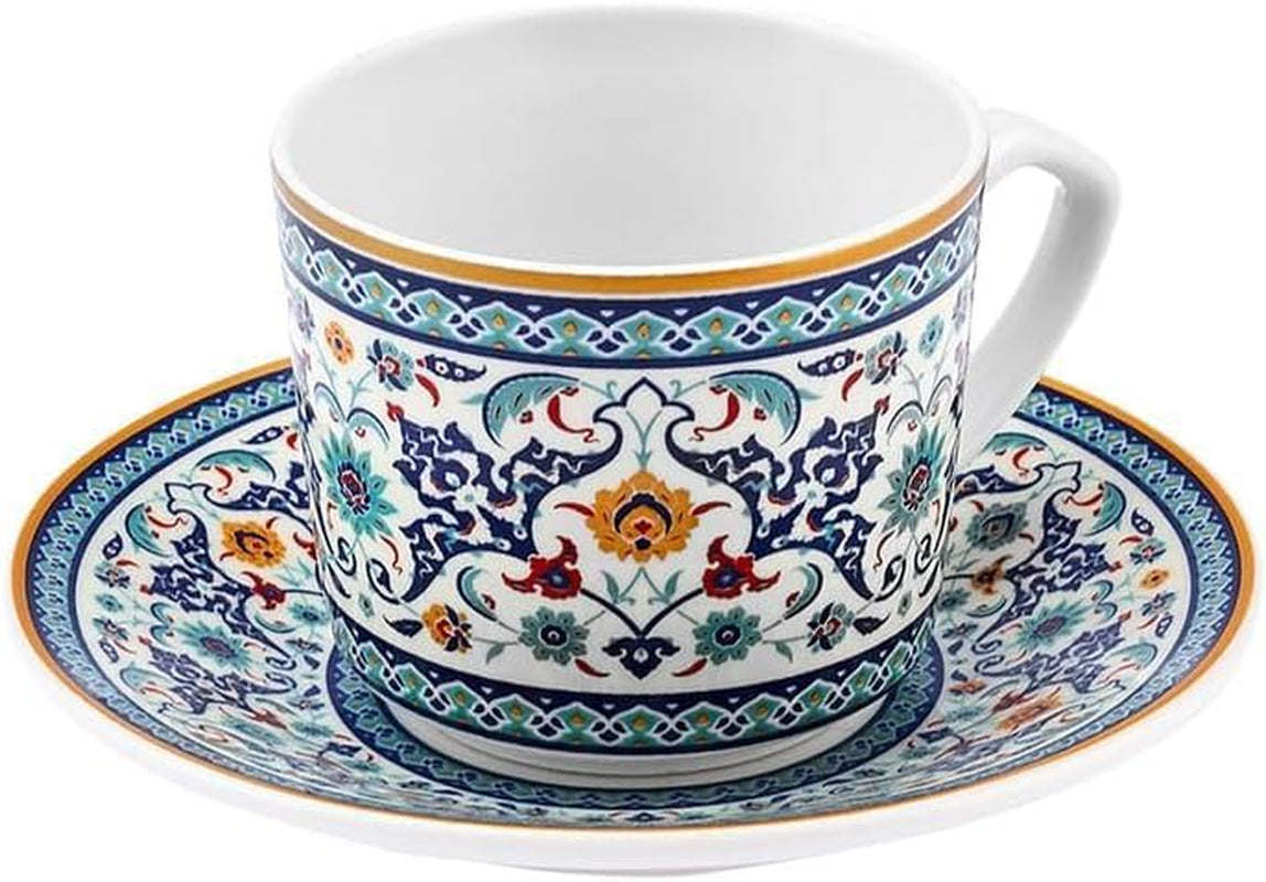 KARACA Beylerbeyi - Ensemble de 12 tasses à café turques, 6 tasses à expresso en porcelaine avec soucoupes, ensemble de tasses à expresso de 80 ml, design traditionnel - Bleu
