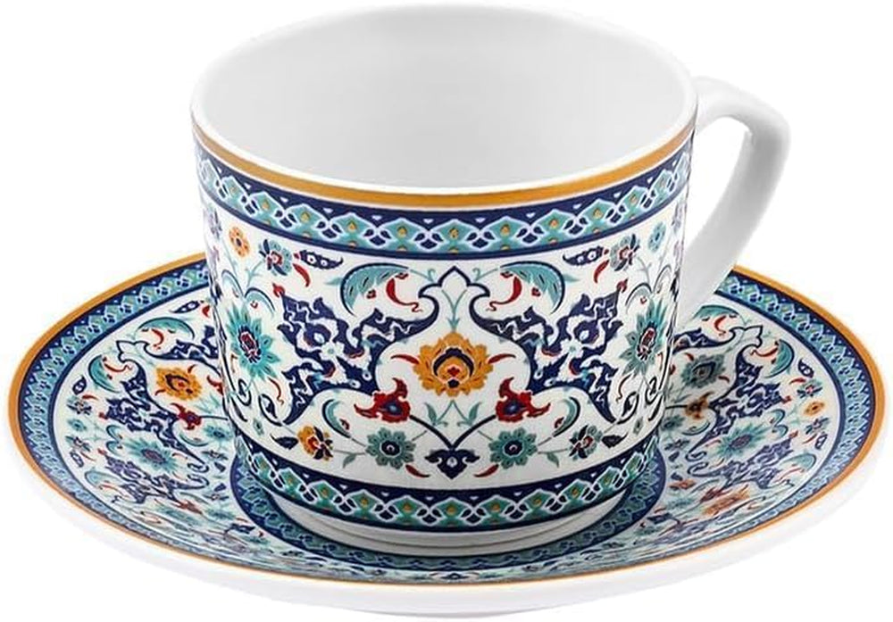 KARACA Beylerbeyi - Ensemble de 12 tasses à café turques, 6 tasses à expresso en porcelaine avec soucoupes, ensemble de tasses à expresso de 80 ml, design traditionnel - Bleu