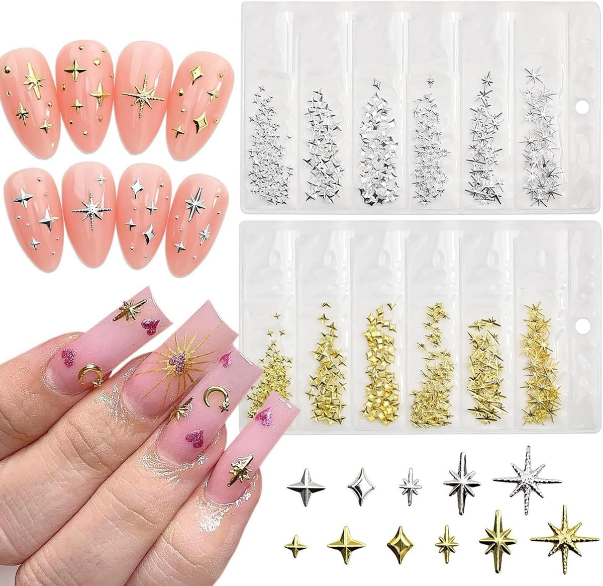 400 pcs Stern Nail Charms Gold Silver, Charms Nägel Zubehör, Nagel Deko, Nail Art Zubehör, Nagel Charms, Nagel Steine, Nail Design, Charms Für Nägel