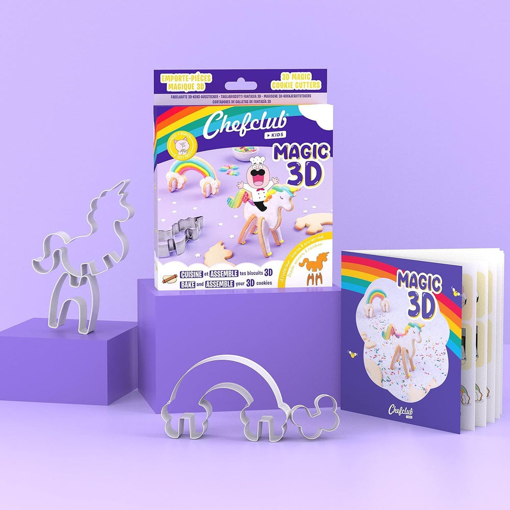 CHEFCLUB, Emporte-pièces magiques licorne et arc-en-ciel 3D, emporte-pièces emboîtables 3D licorne et arc-en-ciel, plaisir de pâtisserie pour les enfants