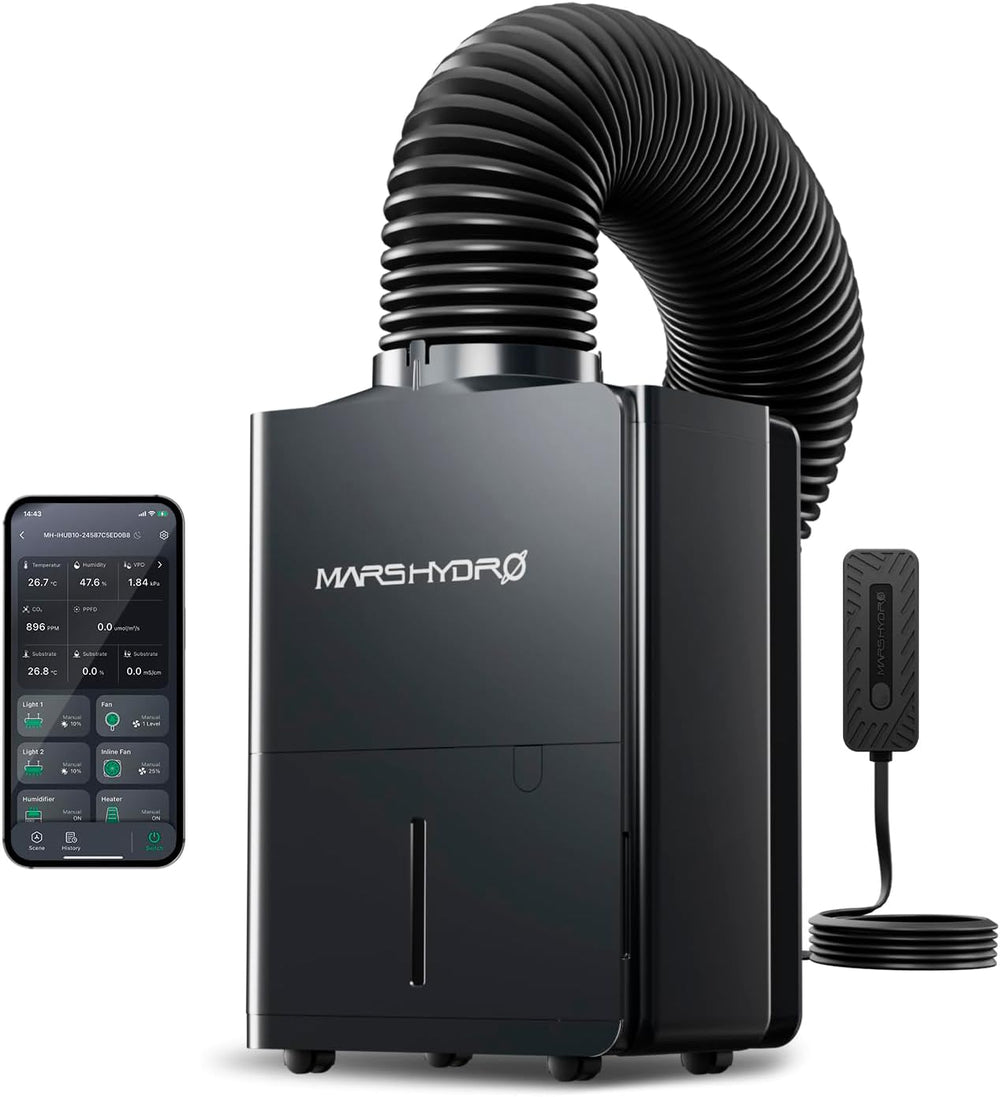 Déshumidificateur MARS HYDRO, 12 L/jour, dégivrage automatique, fonction minuterie, déshumidificateur d'ambiance pour tentes de culture, sous-sols et plantes, réservoir d'eau 1,2 L