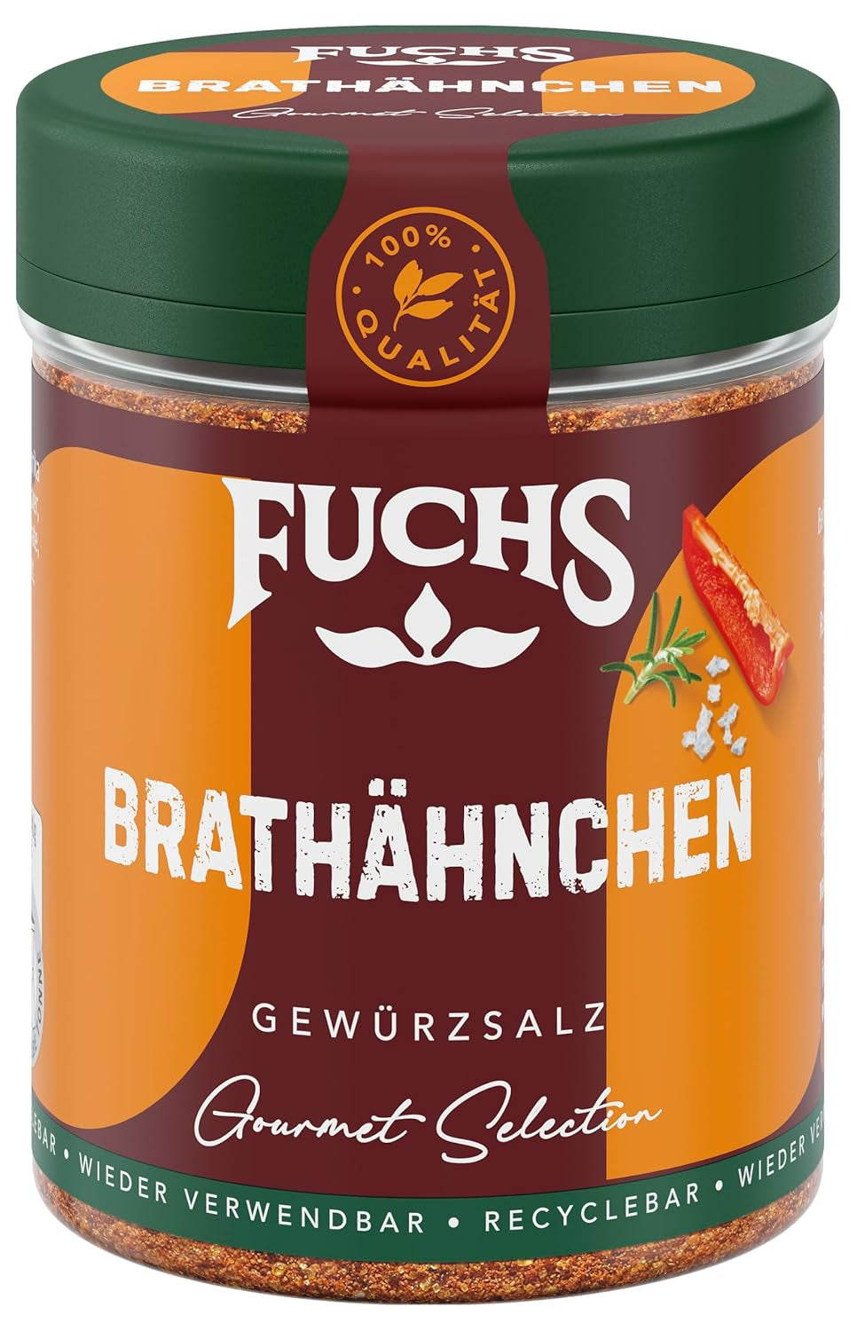 Fuchs Gourmet Selection Klassisch/Heimisch – Bratkartoffel Gewürzsalz, nachfüllbares Kartoffel Gewürz, Salz zum Würzen von Brat- & Ofenkartoffeln, Pommes Frites & Co, végétalien, 70 g