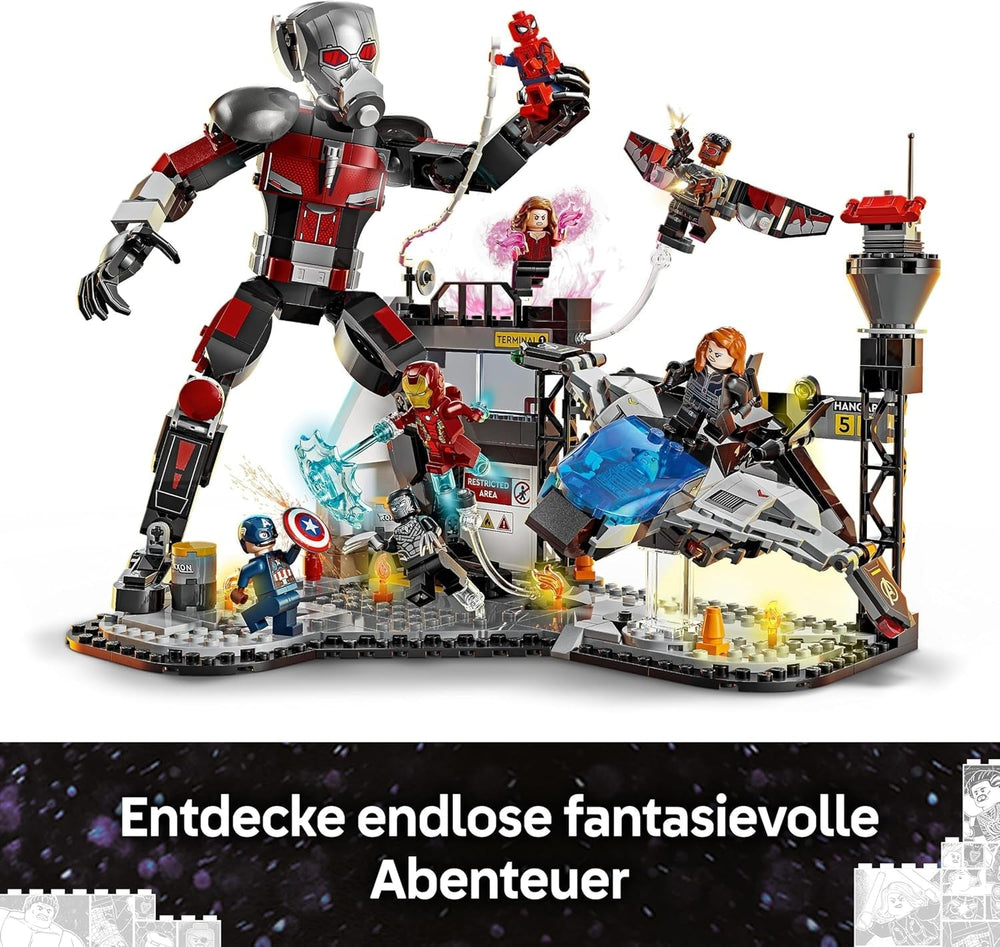 LEGO Marvel Captain America : Civil War Action Duel - Ensemble de jeu de super-héros avec 8 figurines - Ensemble de construction et de jeu d'avion jouet - Cadeau pour garçons et filles 76314 Jeux de construction Besuche den LEGO-Store