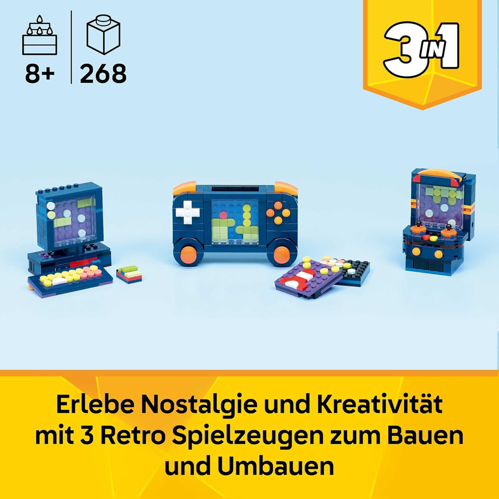 Console de jeu rétro LEGO Creator 3 en 1 – Se transforme en machine d'arcade ou en ordinateur avec clavier et souris – Idée cadeau de joueur pour garçons et filles de 8 ans et plus – 31380