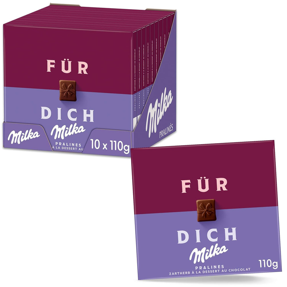 Praline Milka For You – Chocolat au lait alpin fourré à la fine crème de cacao – 10 x 110g