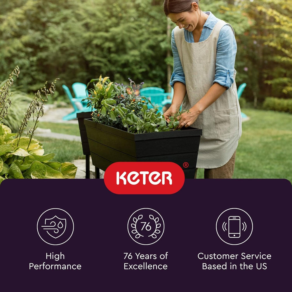 Keter Urban Bloomer Pot de jardin surélevé et herbes aromatiques avec jauge d'arrosage automatique et bouchon de vidange Gris foncé