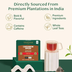 VAHDAM Ceai Chai Masala cu cardamom | 100 pliculețe piramidale | Ceai negru indian cu cardamom măcinat | Amestec original Chai cu cardamom din India | 100% natural