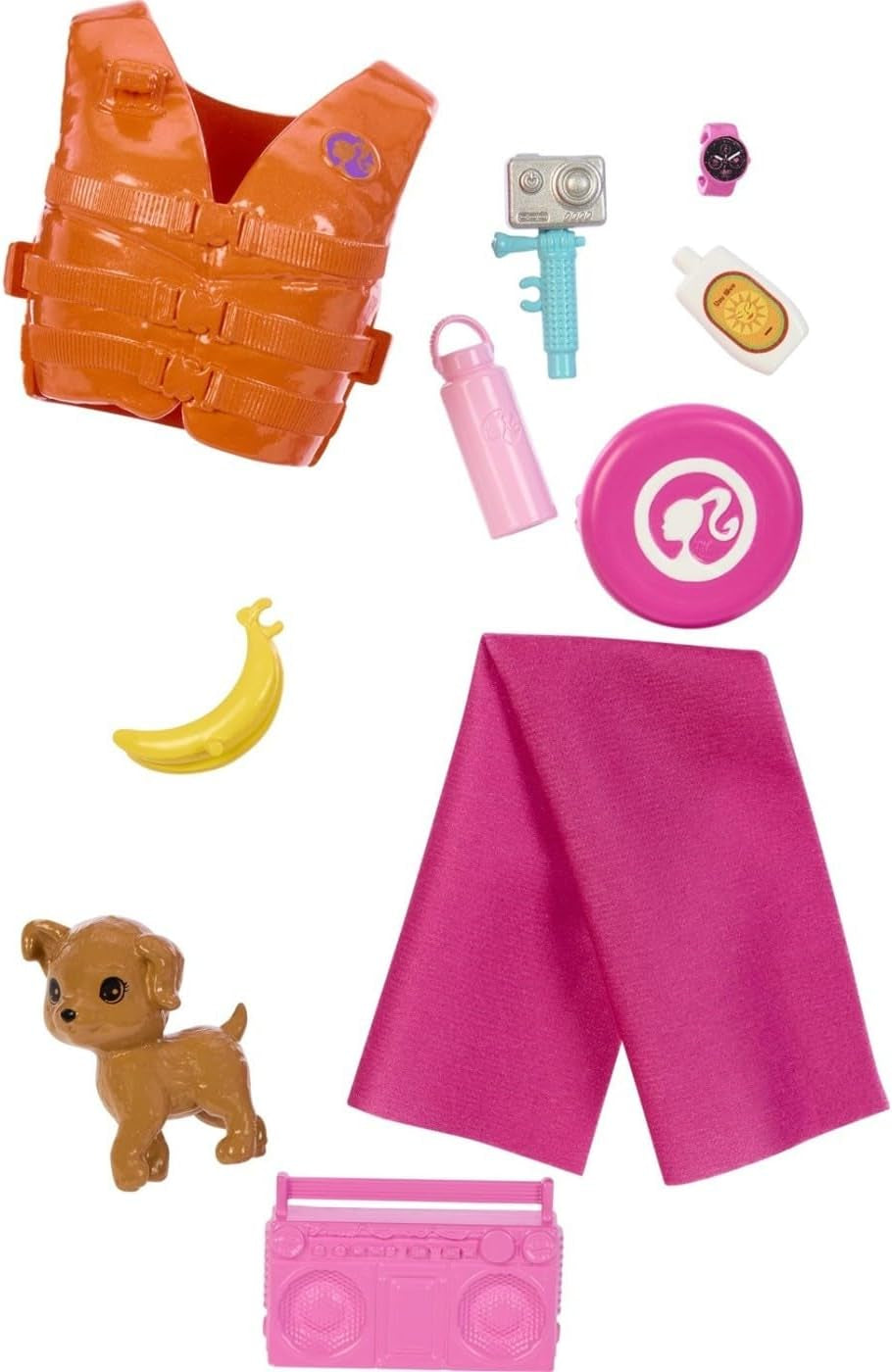 Poupée Barbie Surfeuse avec planche de surf et poignée, serviette et radio pour des aventures et des histoires sur la plage, clips et sangle de cheville pour un surf réaliste, 3 ans et plus, HPL69 Naty Shop Dolls