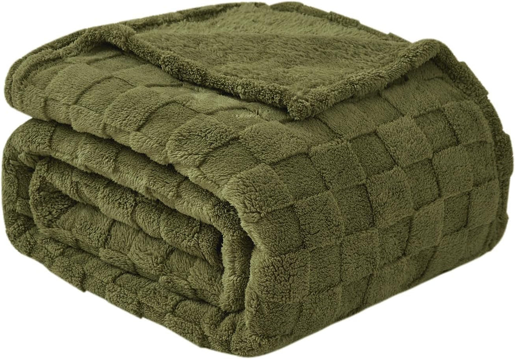 Good Nite Cosy pătură Fluffy Couch Throw pătură Fleece Bedspread Cosy Soft Checked Green pătură primăvară vară toamnă iarnă patru anotimpuri (150X200Cm Olive Green) Paturi si Cuverturi Good Nite Verde măsliniu 150 X 200 Cm