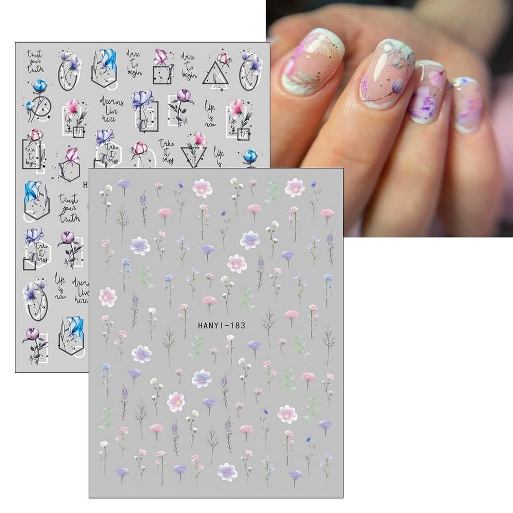 JMEOWIO Nagelsticker Frühlings Blume 9 Blatt Nail Art Sticker Selbstklebend Nagelaufkleber Bunte Sommer Blumen Dekoration Nageldesign Zubehör