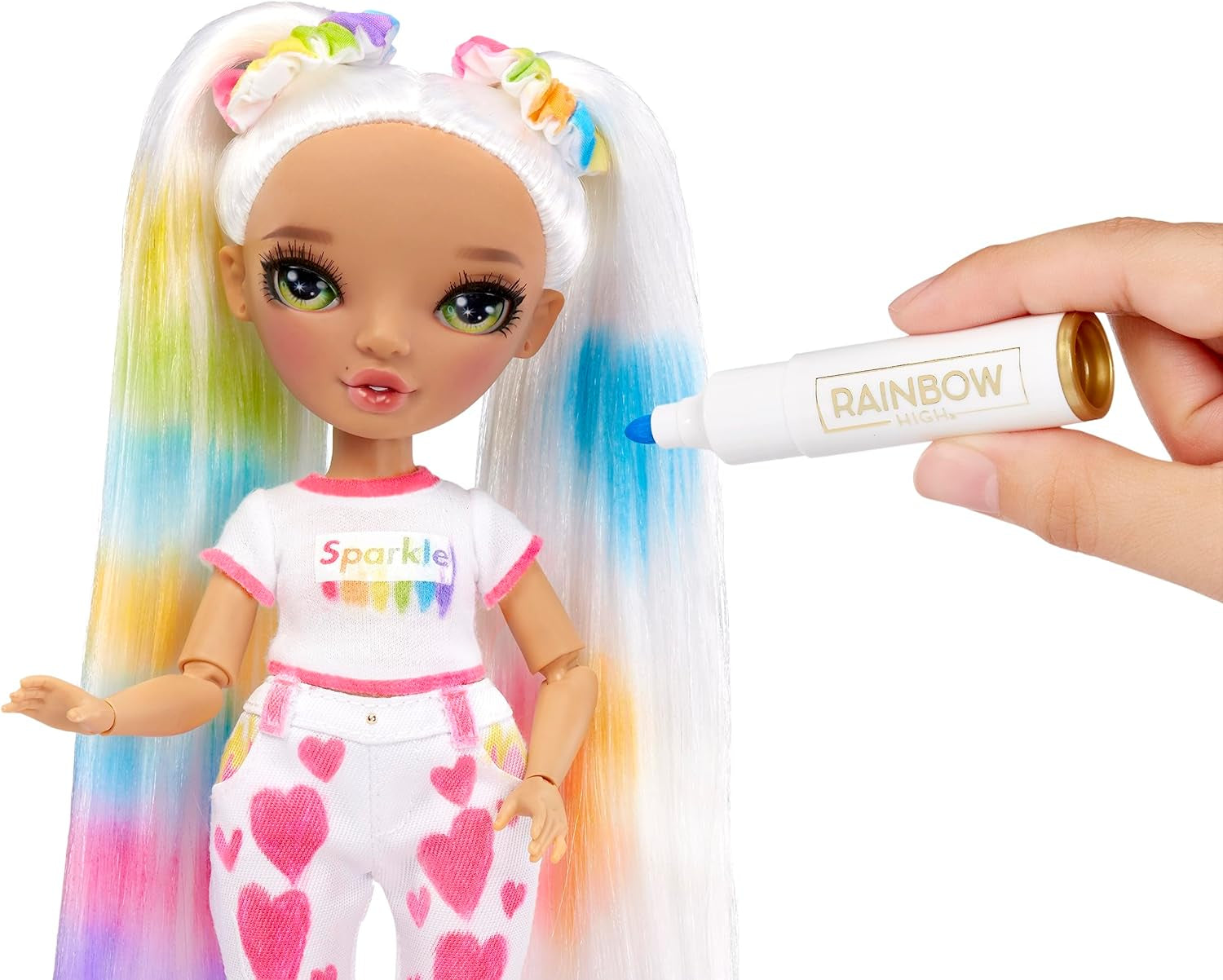 Rainbow High Color & Create DIY Modepuppe - Vert Augen, Zopfe, extra Top & Schuhe, abwaschbare Regenbogenstifte - Ausmalen, Gestalten, Spielen, Auswaschen - pour les enfants de 4 à 12 ans et les jeunes