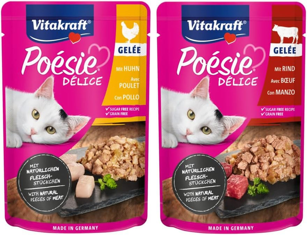 Vitakraft Poésie Délice, Country Selection, Nassfutter Katze, Katzennassfutter Gelee, au poulet, au bœuf (1 paquet de 6x 85g)