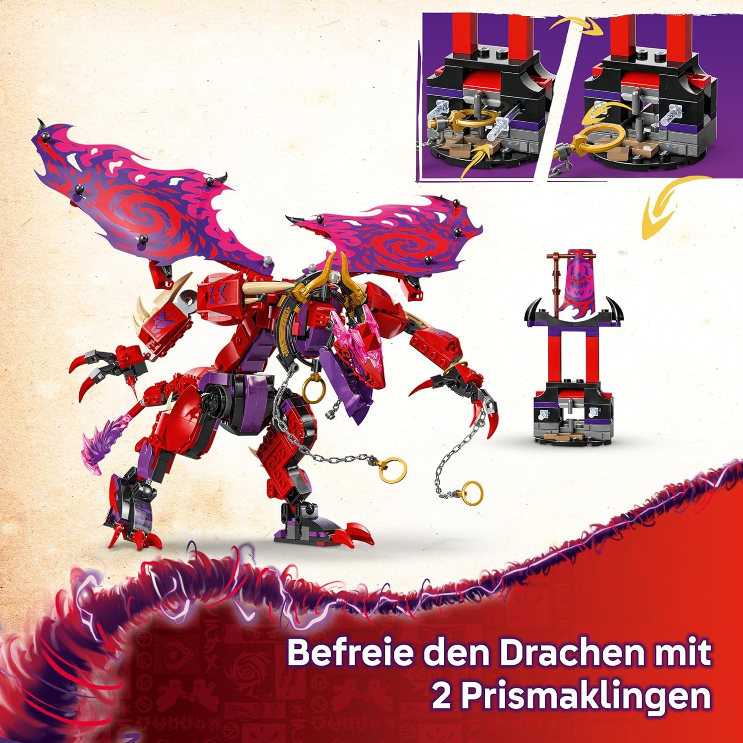 LEGO NINJAGO Chaosdrache Donnerzahn - Jeu avec 6 figurines Ninja - Jeu de rôle pour les jeunes et les filles à partir de 8 ans - Jeu pour la série TV Aufstieg der Drachen 71832