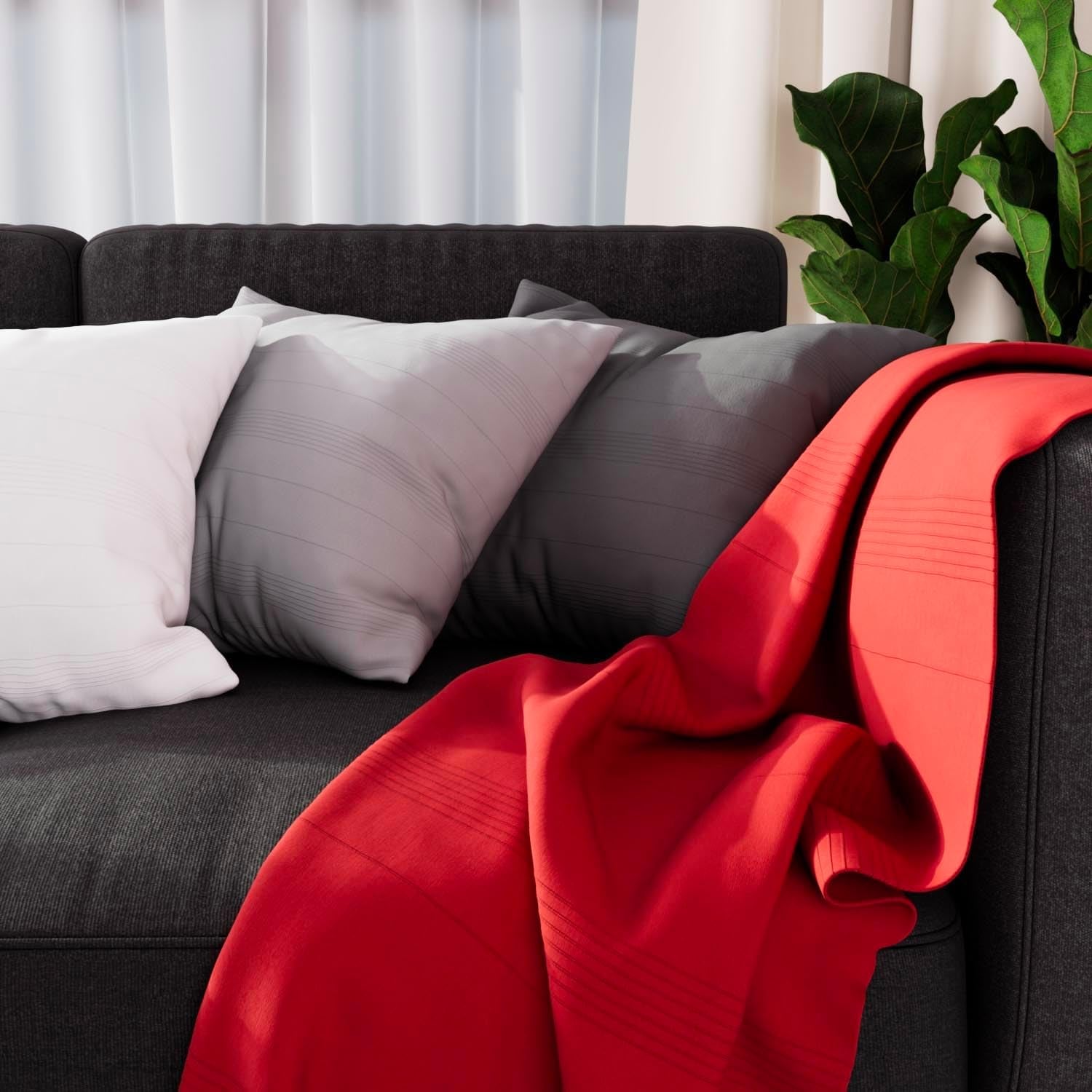 Soleil D'Ocre Adèle Plaid, jeté par le fauteuil, Polycoton, Gris, 140 X 200 Cm Lits et Couvertures Besuche den Soleil d'ocre-Store Rouge 140 X 200 Cm