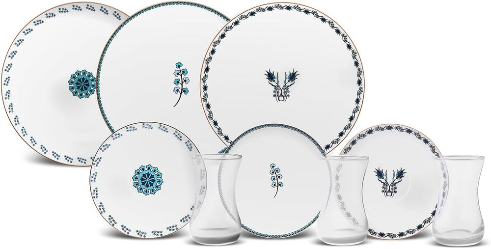 Service à dessert Karaca İznik pour 6 personnes, 18 pièces - vaisselle élégante pour de délicieux desserts