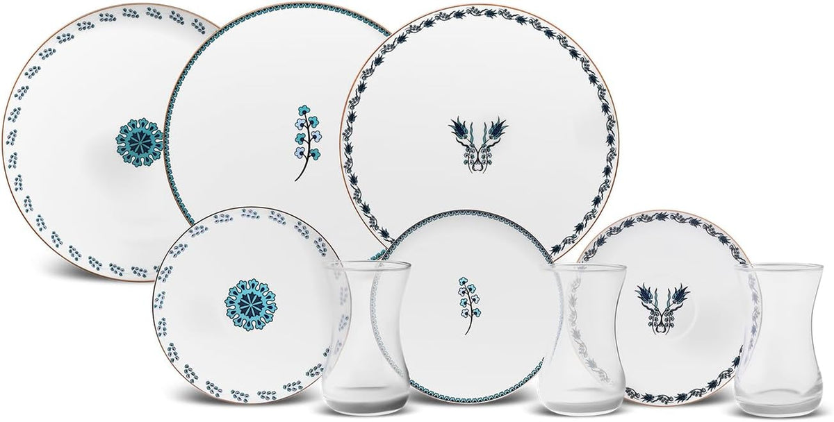 Service à dessert Karaca İznik pour 6 personnes, 18 pièces - vaisselle élégante pour de délicieux desserts