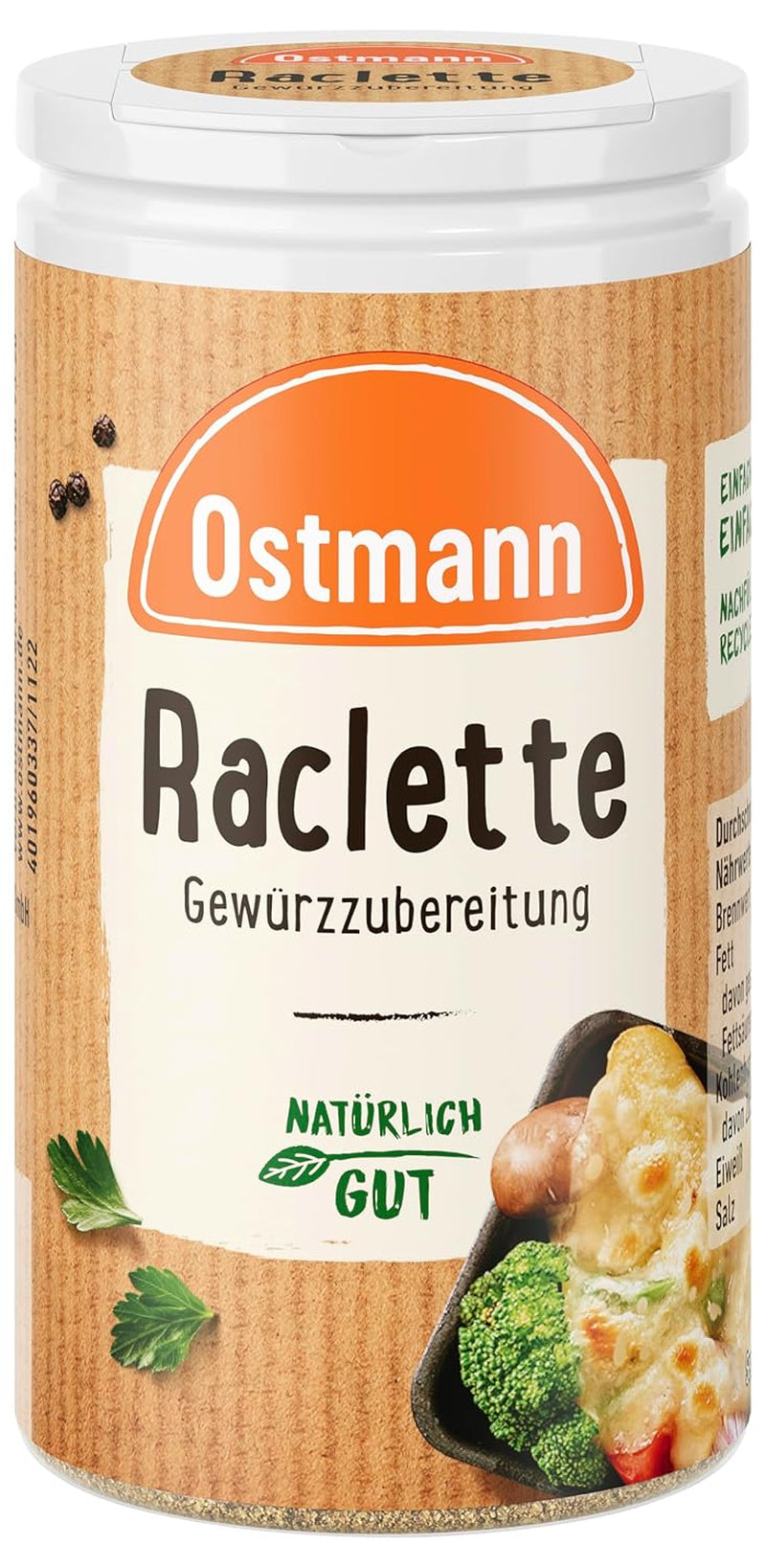 Ostmann Gewürze - Raclette Gewürzzubereitung | Zum Würzen von Käsegerichten | Recycler, nachfüllbare Streudose | 45 g dans du Streuer