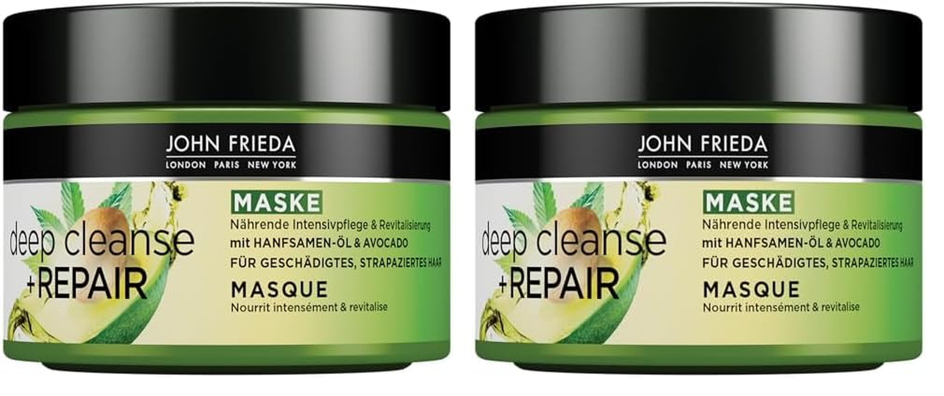 John Frieda - Deep Cleanse & Repair Mask / Treatment - Conținut: 250 ml - Cu ulei de semințe de cânepă + avocado hrănitor - Mască de păr calmantă pentru părul deteriorat Masca de par Naty Shop 250 ml (pachet de 2)