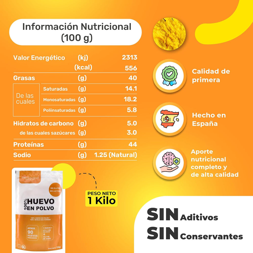 Pulvérisation au Freilandeiern (1kg) | Pulvérisateur pasteurisé Vollei | Ohne Zusatztoffe | Sans gluten et sans lactose | Emballage sous vide dans un magasin Zip