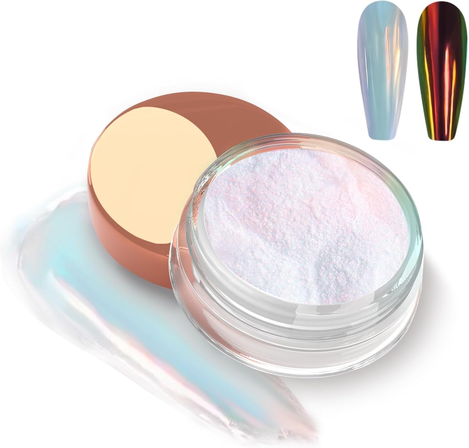 White Pearl Chrome Nagel Pulver, Irisierendes Aurora Pulver Metallic Spiegel Effect Glitter Pulver Pearlescent Eis Transparent Meerjungfrau Pigment Perle Glitter Staub pour Nail Art Décoration