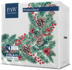 PAW - Serviettes Airlaid (40 x 40 cm) I 50 pièces I Parfaites pour Noël, l'hiver, les vacances I Décorations de table pour le réveillon de Noël I Serviettes en tissu Airlaid Branches d'hiver I Branches d'hiver