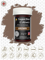 Pâte colorante alimentaire brune Sugarflair, colorant alimentaire pastel hautement concentré pour crème au beurre, fondant, glaçage royal, décorations de gâteaux et plus encore ! Colorant alimentaire vibrant! - 25g