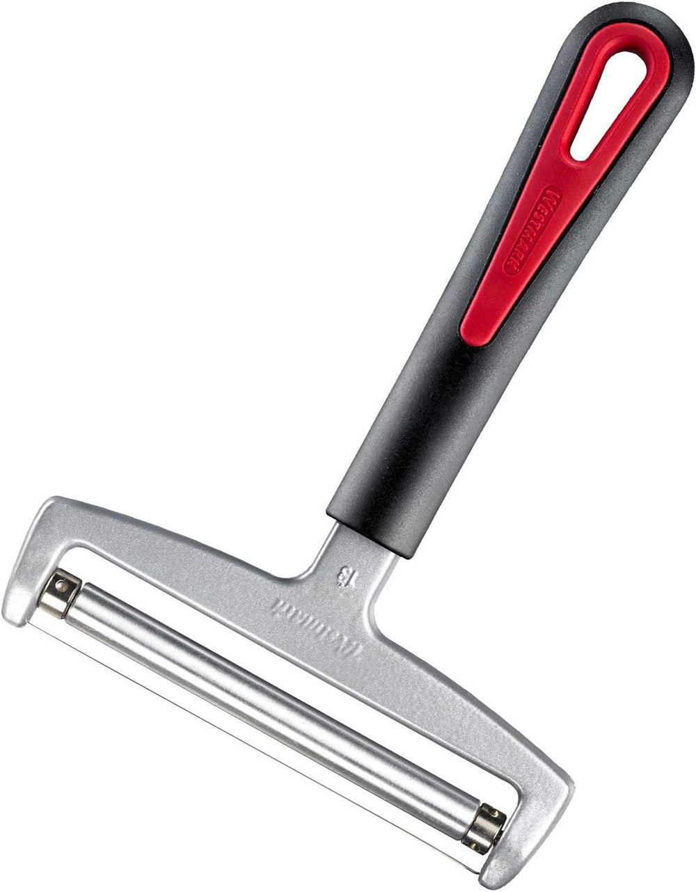 Trancheuse à fromage Westmark avec rouleau et fil de coupe remplaçable, épaisseur de coupe variable, largeur : 12 cm, acier inoxydable/aluminium/plastique, noir/rouge, 29272260, 17 x 12 x 2 cm
