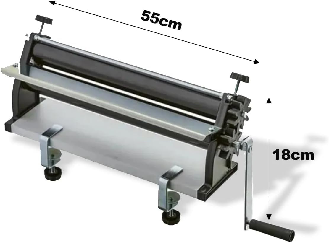 DKN Machine à rouler la pâte à pizza à manivelle Plateau de pâte pour machine à pâtes de 48,8 cm avec rouleaux antiadhésifs et contrôle de l'épaisseur - Construction en acier massif et en aluminium