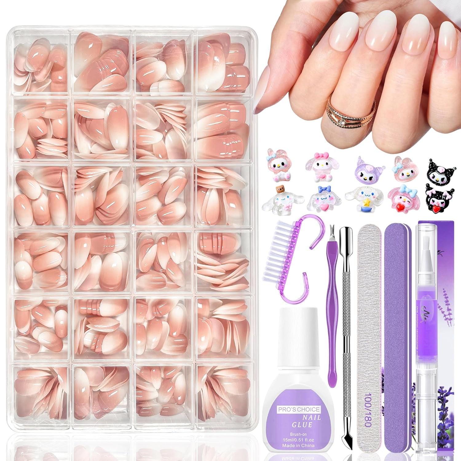 Lot de 420 faux ongles – Ballerine en gel doux, couverture complète, couleur chair, blanc dégradé, colle sur ongles artificiels, faux ongles pour nail art (Ballerine blanc nu)
