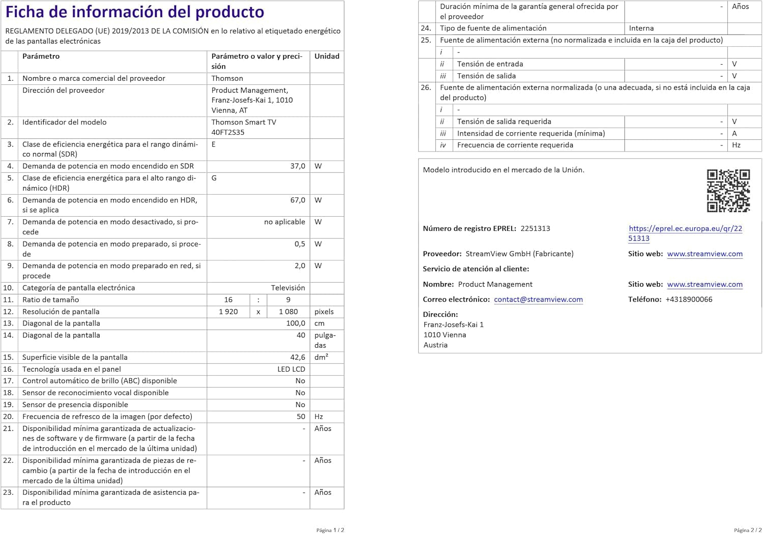 Televizor inteligent THOMSON FHD de 40 de inci (100 cm), Wi-Fi, control vocal, HDR10, Dolby Audio, tuner triplu (cablu/satelit/antenă), HDMI, USB, 1 GB RAM, 4 GB Flash – 40FT2S35