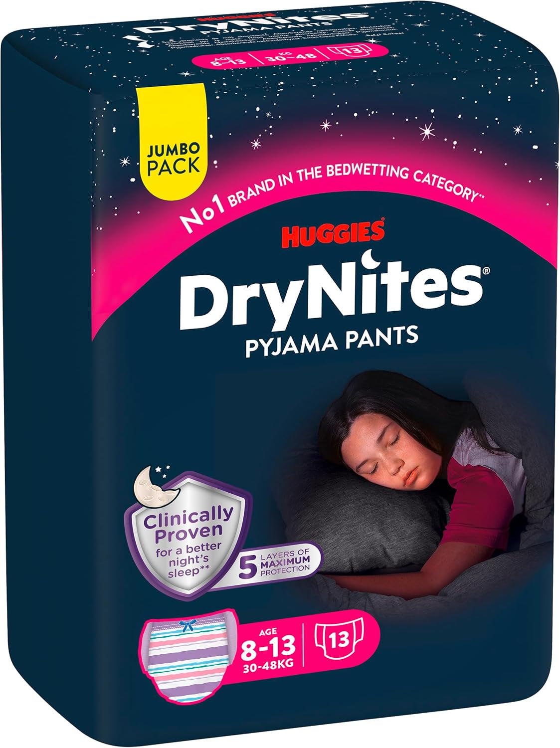 Couches d'énurésie nocturne Huggies DryNites pour garçons de 13 à environ 8-13 ans (30-48 kg) 33 pièces (3x11) paquet mensuel géant culottes à couches XL Vazba Bath Products