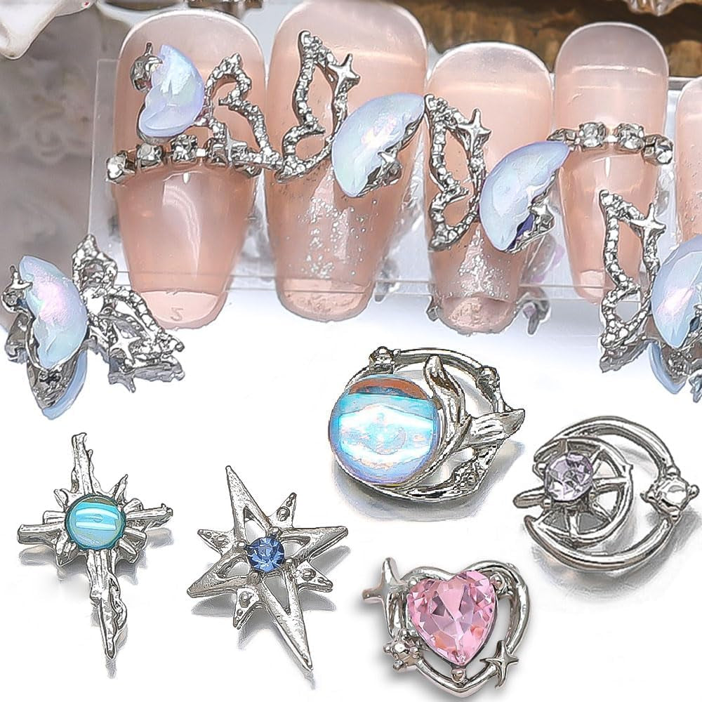 16 Style Luxus Mond Stern Nagel Charms 3D Nail Charms Y2K Legierung Strasssteine ​​​​Bogen Schmetterling Nagel Schmuck Metall Nail Art Charms Nägel Glitzersteine ​​​​Nailart Strass Nageldesign Zubehör