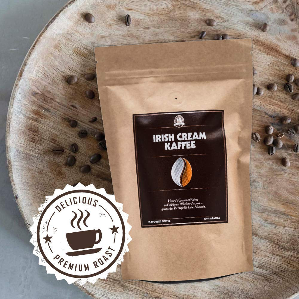 Henry's Irish Cream Coffee 1000g - Café gastronomique raffiné aux saveurs les plus raffinées - torréfié artisanalement - grains de café de qualité supérieure
