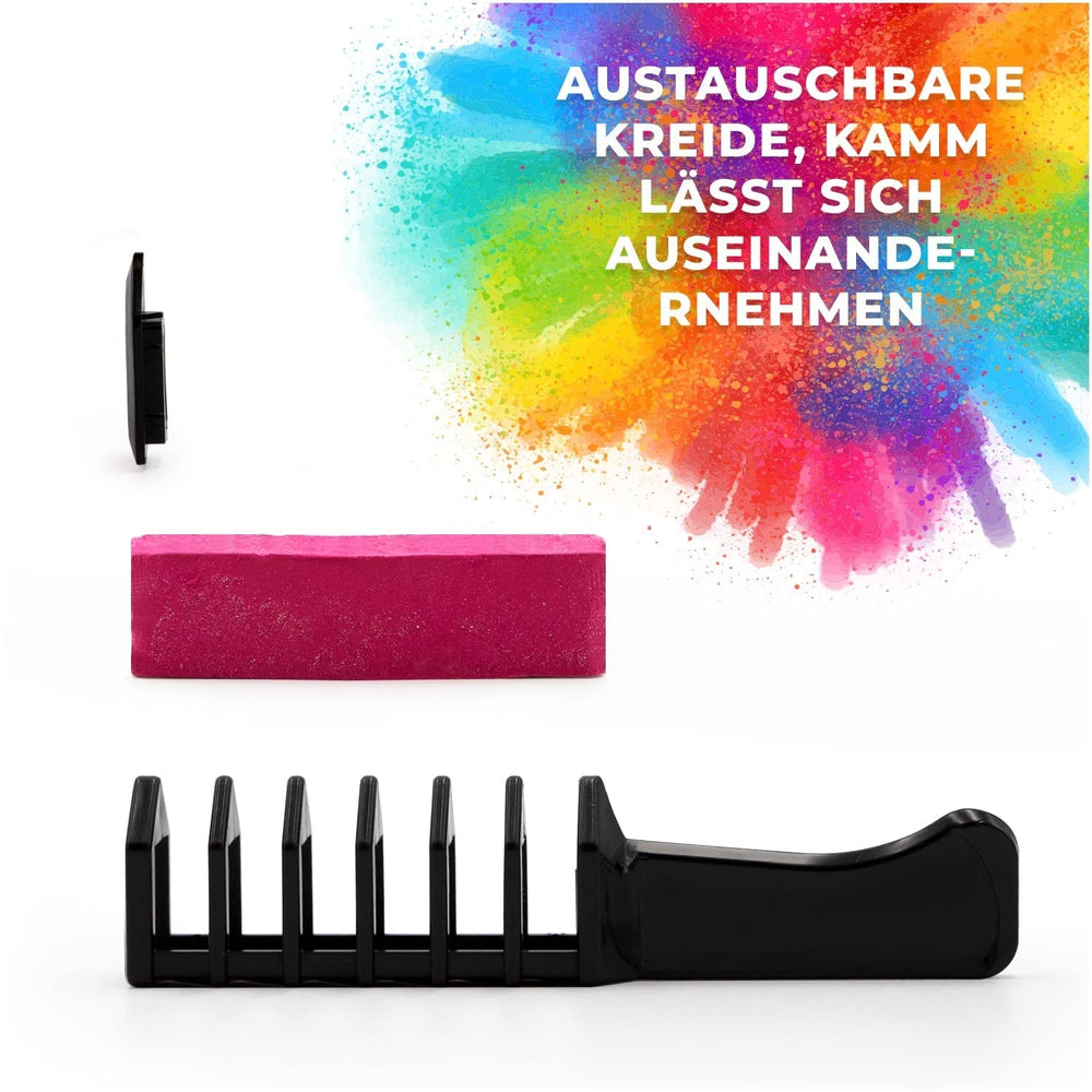 Craie à cheveux Magicat pour filles I 10 couleurs lavables et 5 élastiques à cheveux I Cadeau pour les filles de 4 à 10 ans I Cadeau créatif pour la fête d'anniversaire des enfants 2025 I Coloration pour cheveux Naty Shop sûre et colorée