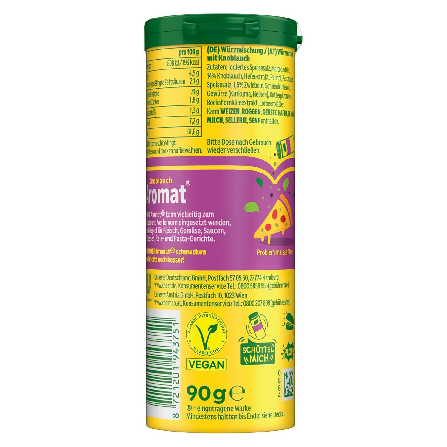 Knorr Würzmischung Garlic Aromat für schnelle Gerichte zum Würzen und Verfeinern von Pasta, Pizza, Gemüse and more 90 g