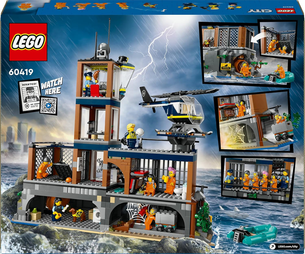 LEGO City Poste de police sur l'île-prison, jouet de police avec hélicoptère, botte et Hai, ensemble avec 7 figurines et chien, cadeau d'anniversaire pour garçons et filles à partir de 7 ans 60419