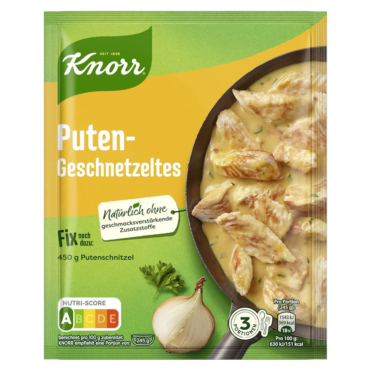Knorr Fix Puten-Geschnetzeltes für ein leckeres Fleischgericht sans geschmacksverstärkende Zusatzstoffe 3 Portionen